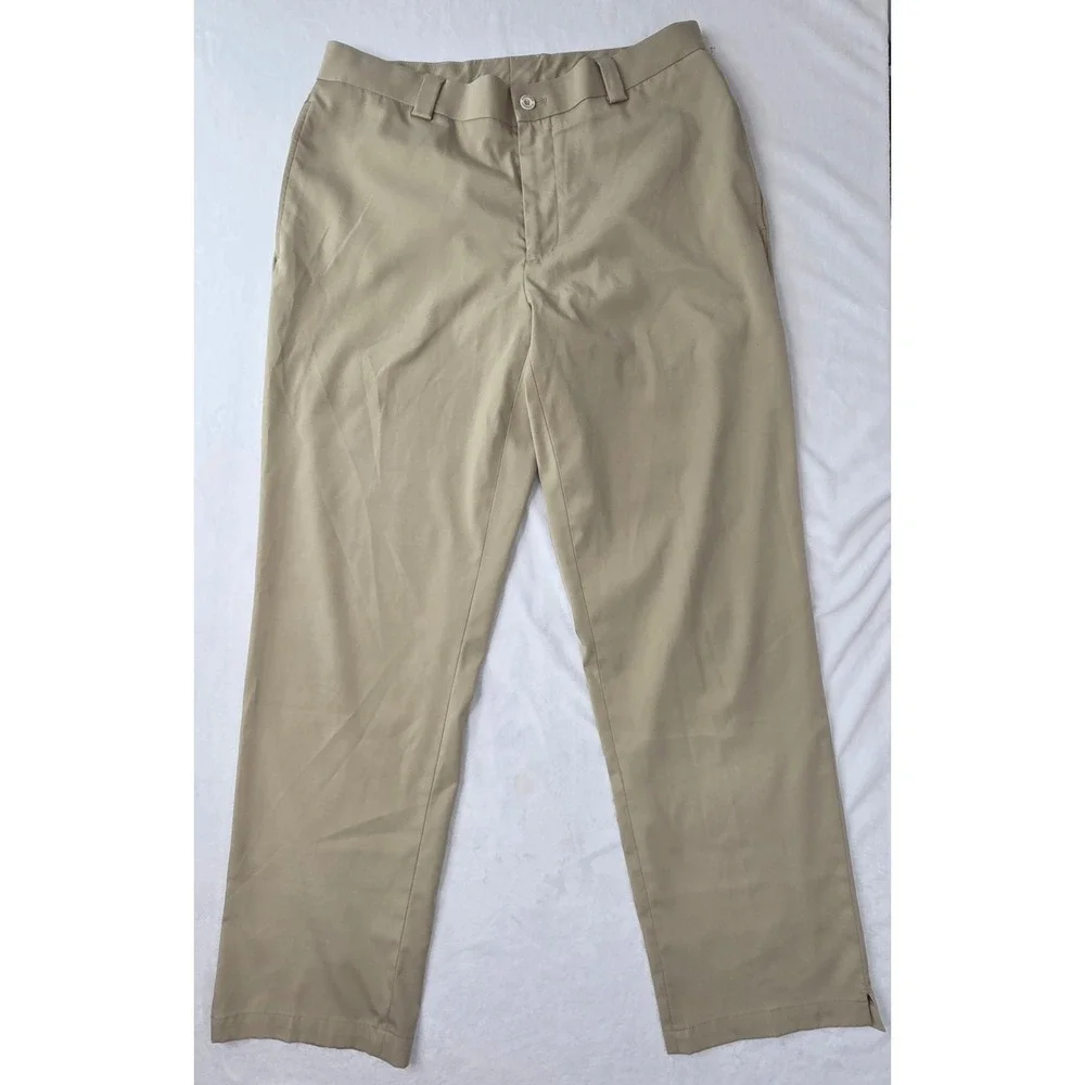 Slazenger Golf Pants Mens W32 L32 Tan Khaki Performance Flat Front‎ Excellent